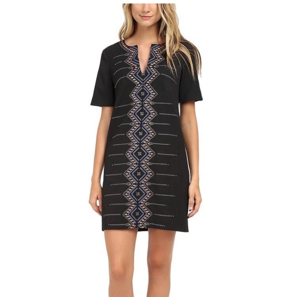 Nanette Lepore Outta Sight Shift Dress black/grey embroidered size 6